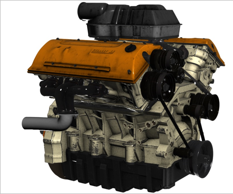 An image of an engine. The image is rich with detail and looks almost real.