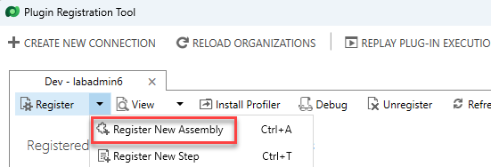 Screenshot showing clicking register new assembly.