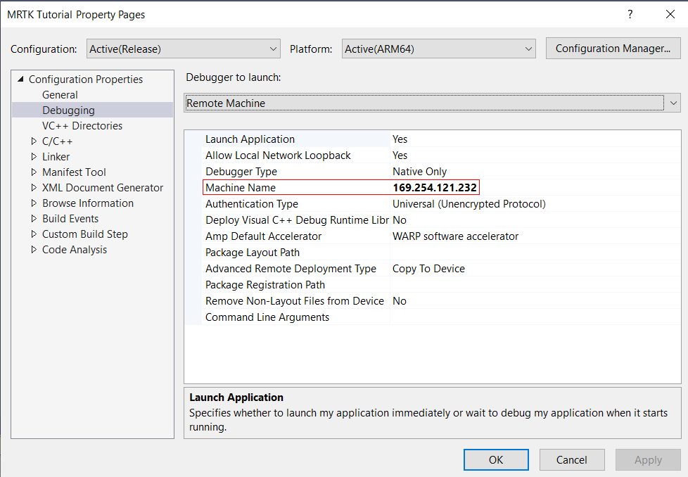 Remote connection dialog in Visual Studio