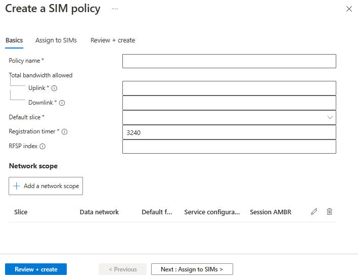 A screenshot showing an example SIM policy creation screen.