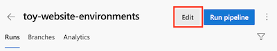 Screenshot of the Azure DevOps interface that shows the pipeline and the Edit button.