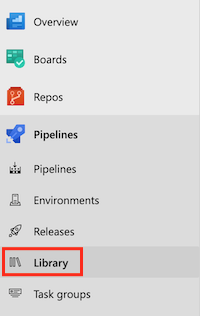 Screenshot of Azure DevOps that shows the Library menu item under the Pipelines category.