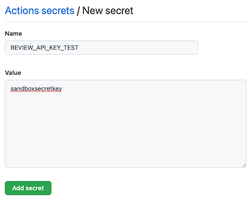 Screenshot of GitHub showing a new secret.