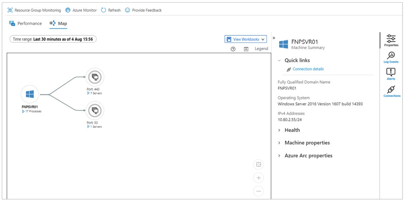 Screenshot of VM Insights Map View.