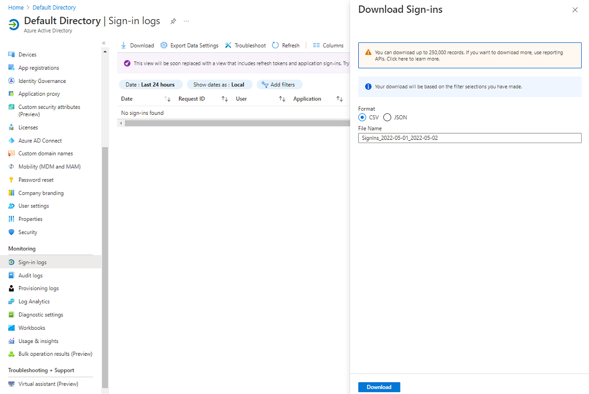 Screenshot that shows Download dialog details.