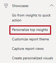 Image showing the Personalize top insights showcase highlighted.