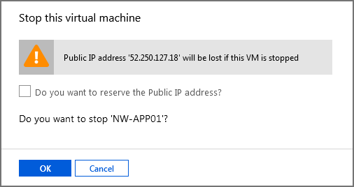 Screenshot of the prompt for stopping this VM.