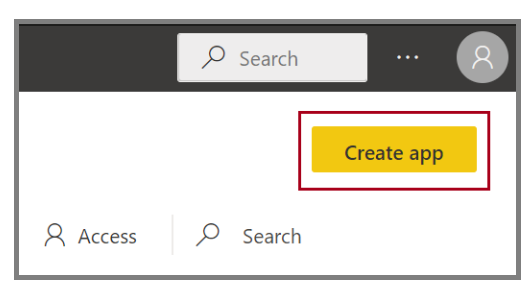 Screenshot of the Power BI Desktop "Create app" button.