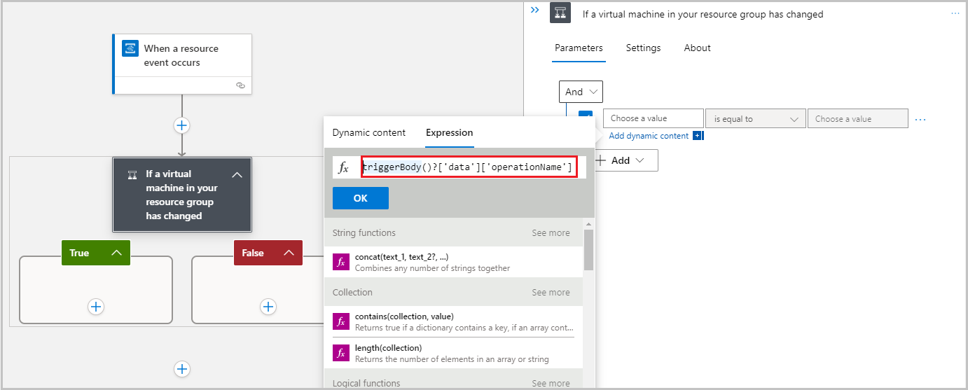 Screenshot of the entered expression for a data operation.