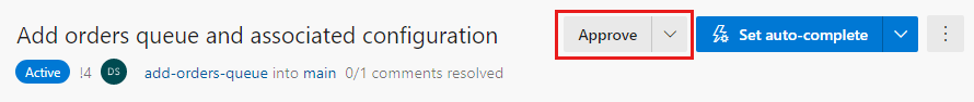 Screenshot of Azure DevOps that shows the Approve button for the pull request.