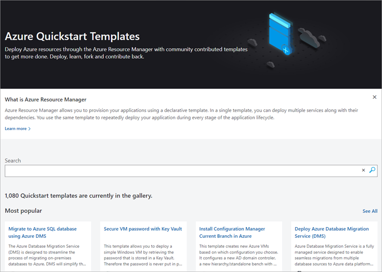 Screenshot showing the Azure templates.