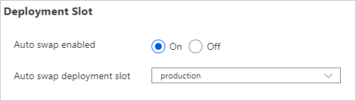 Screenshot of auto swap configuration in the Azure portal.