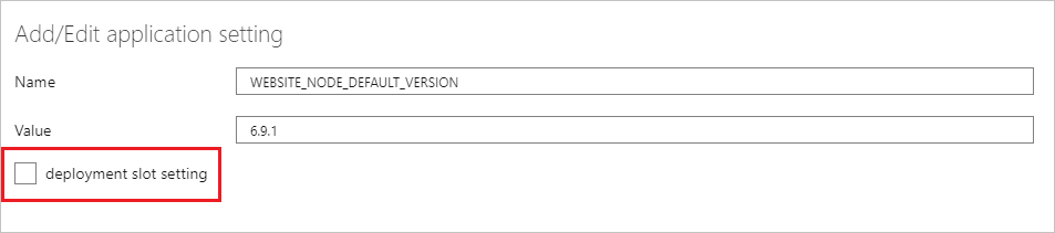 Screenshot of the toggle deployment slot setting in the Azure portal.