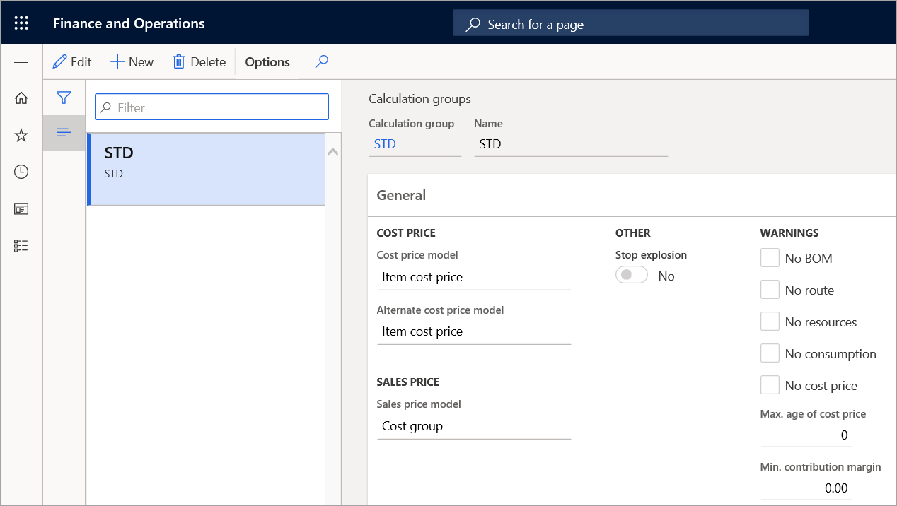 Screenshot of the Calculation groups page.