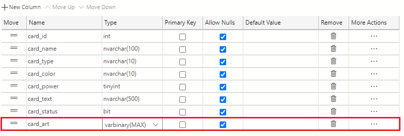 Screenshot showing how to create the card_art column.