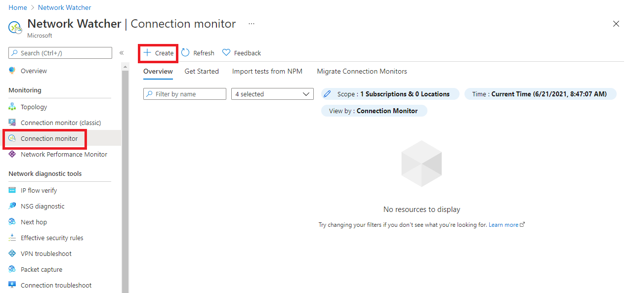 Netwrok Watcher connection monitor creation.