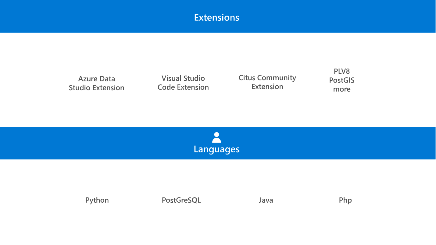 Screenshot showing PostgreSQL extensions and languages.