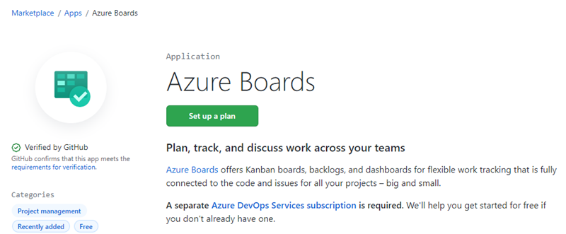 Screenshot of Azure Boards App integration.