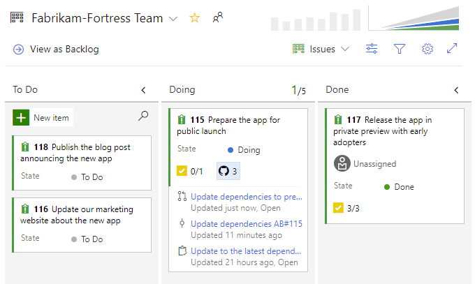 Screenshot of GitHub and Azure Boards integration.