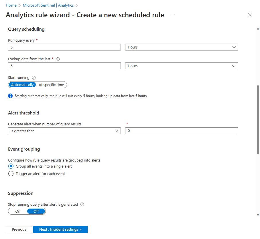 Screenshot showing an example of creating a new scheduled rule.