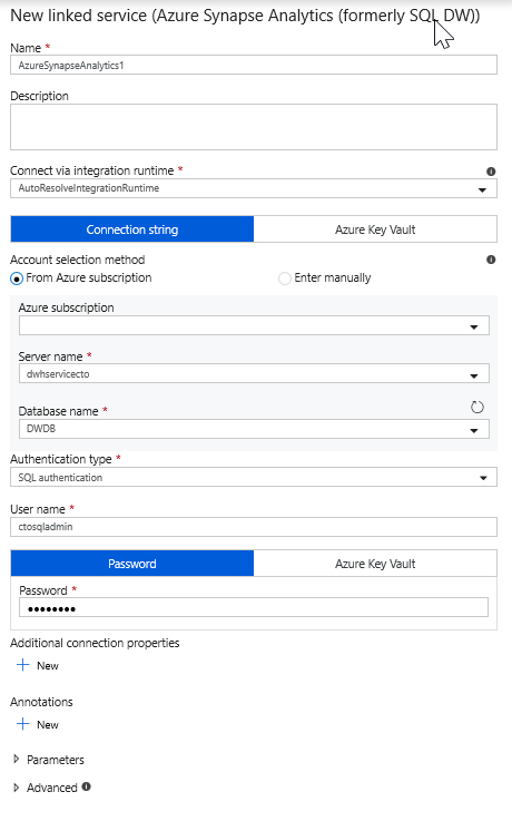 Creating an Azure Synapse Analytics connection in Azure Data Factory