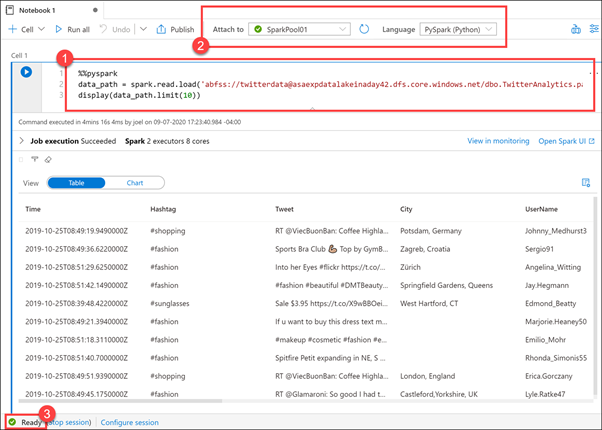 Execute a notebook in Azure Synapse Studio