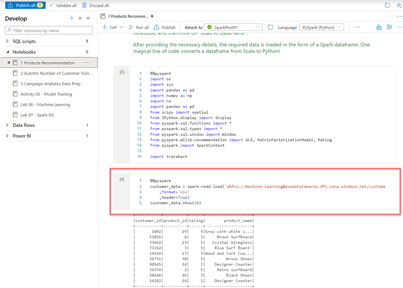 Ingesting data in a notebook in Azure Synapse Studio