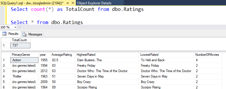 Querying the results in SQL Server Management Studio