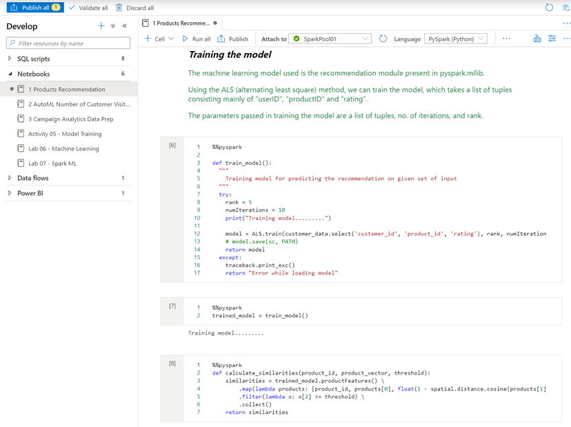 Train models in a notebook in Azure Synapse Studio