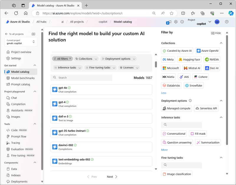 Screenshot of Azure AI Studio