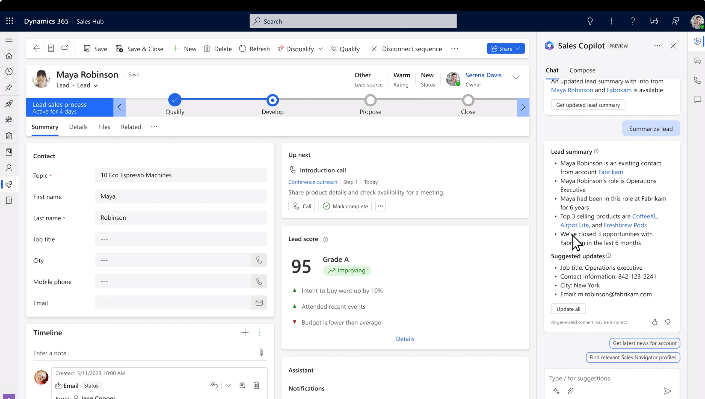 Screenshot of Copilot for Dynamics 365 Sales.