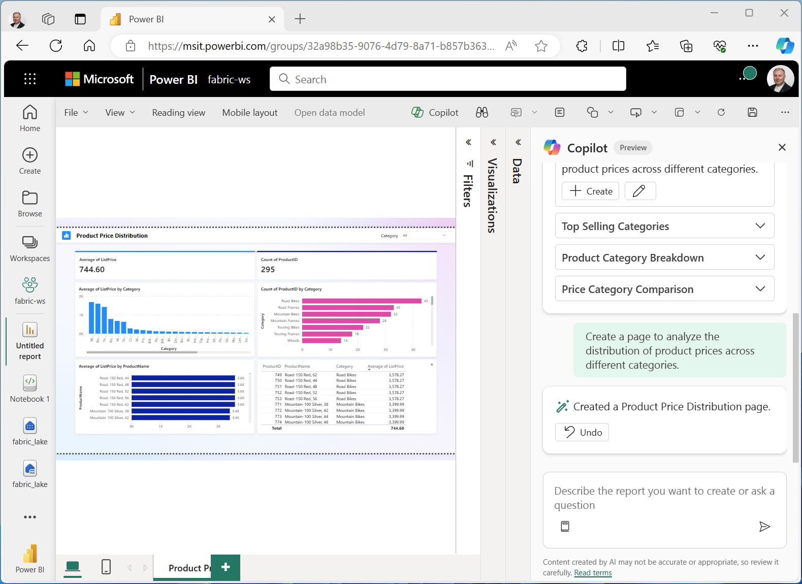 Screenshot of Copilot in Power BI.