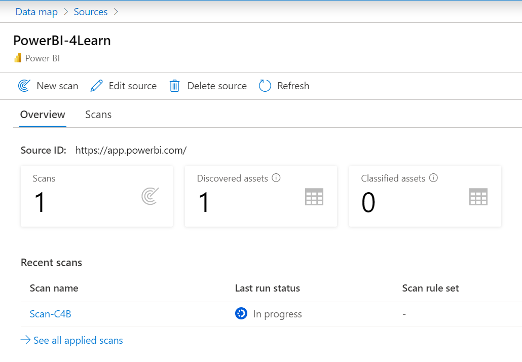 Screenshot Microsoft Purview Data Map interface showing the scan details.