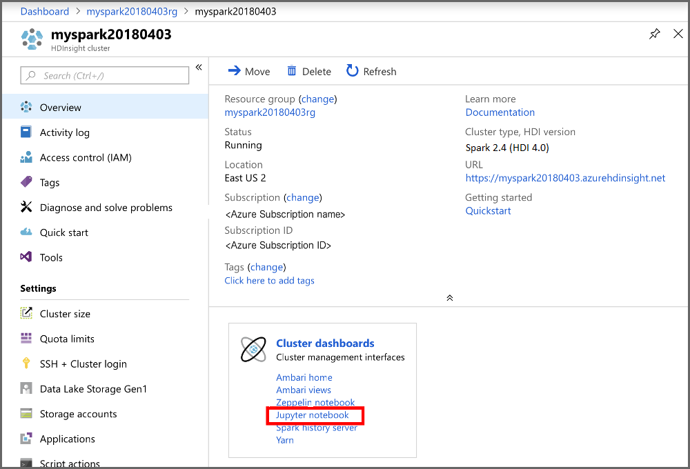 Selecting your Jupyter Notebook in the Azure portal