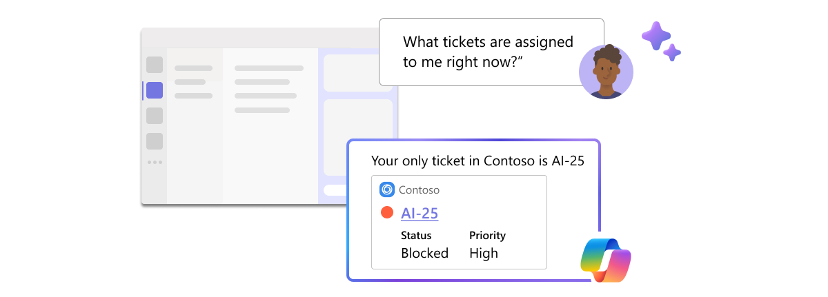 Diagram showing how you can extend Copilot to retrieve engineering tickets assigned to you from a project management system.