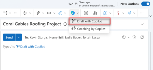 Screenshot of the Copilot icon in the Outlook toolbar.