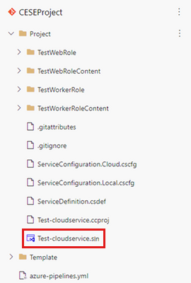 Screenshot of a cloud service project solution file example.