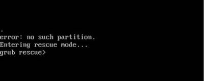 Screenshot of grub error no such partition.