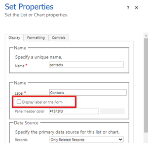 Clear the Display label on the Form checkbox.