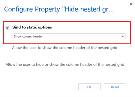 Select Show column header in the Configure Property dialog box.