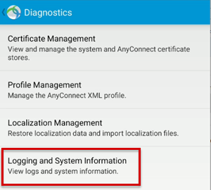 Screenshot that shows the Logging and System Information function.