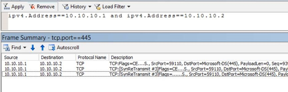 Screenshot of frame summary in Network Monitor.