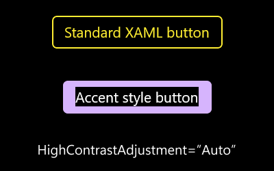 Example of buttons with HighContrastAdjustment set to auto.