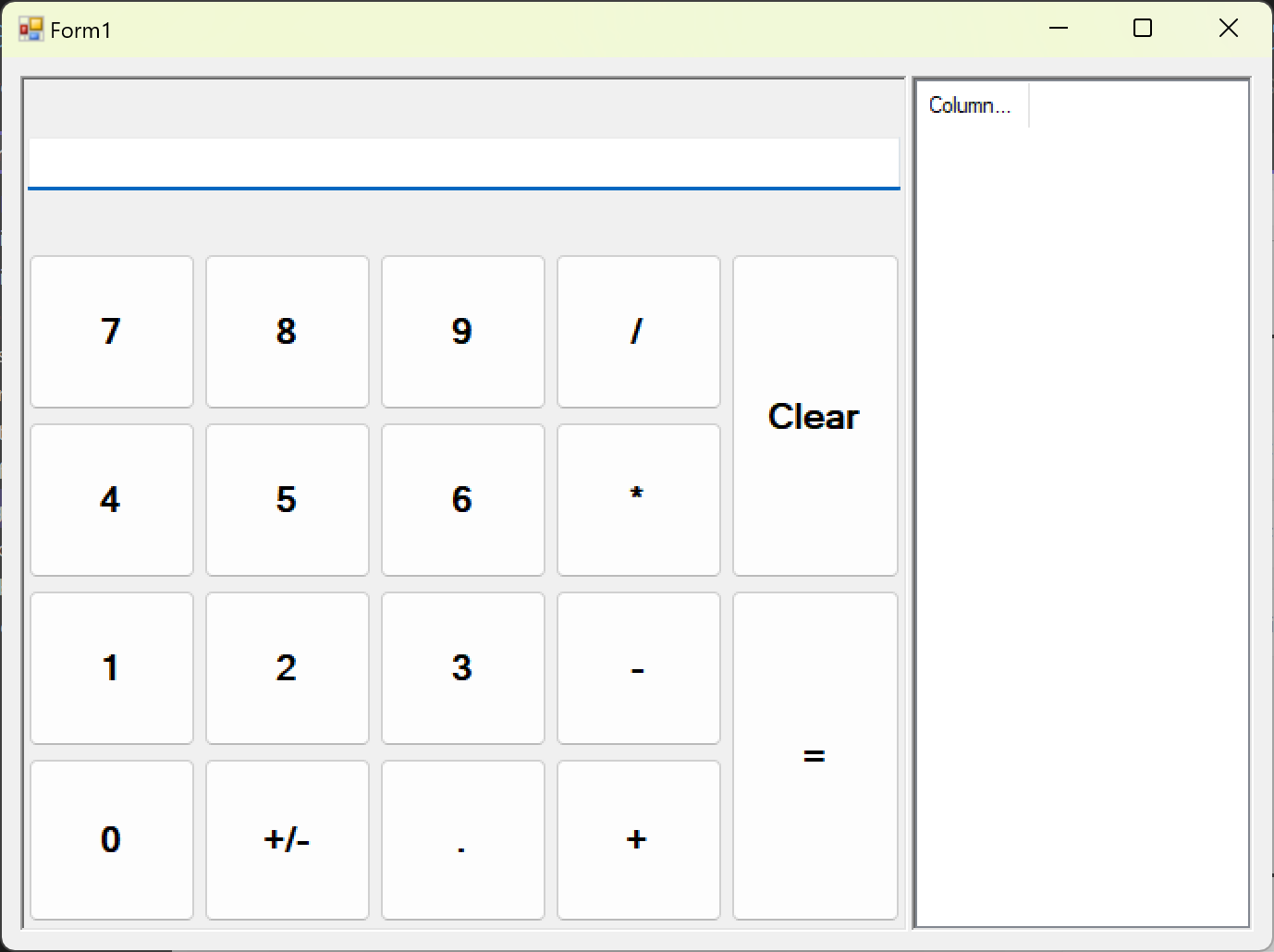 Screenshot of the completed user interface for the calculator control.