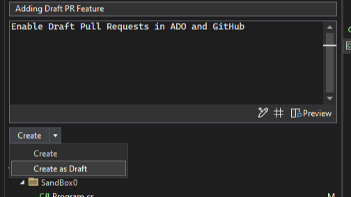 Create pull requests draft option