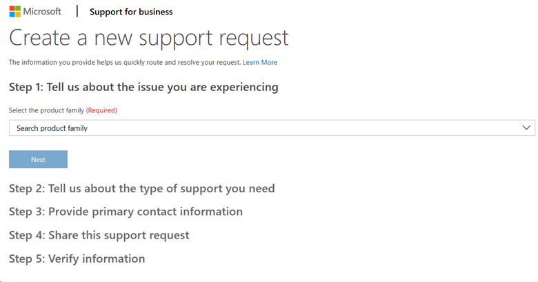 Create a new support request