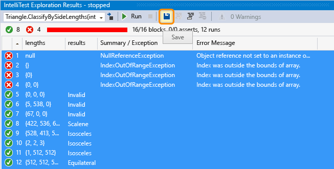 Screenshot of Save test results.