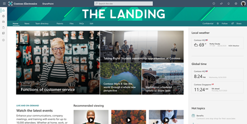 Screenshot of a SharePoint home site