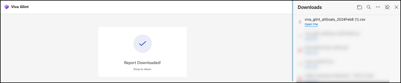 Screenshot of the verification dialog box indicating that your csv report downloaded.