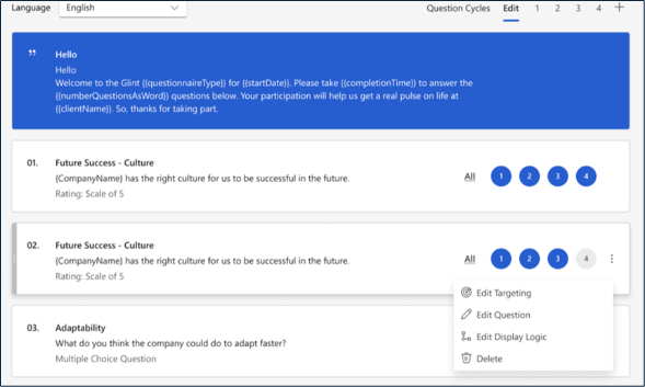 Screenshot of question setup display logic dropdown menu item.